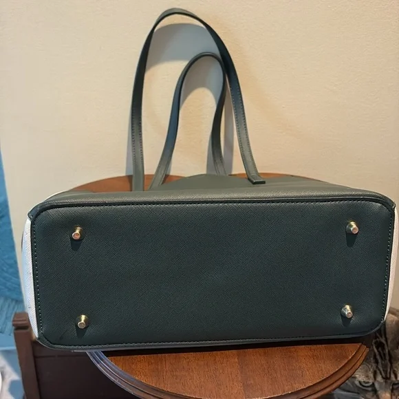 Lovevook color block tote Small tote Saffiano Hunter Green grey cream NWOT - Picture 11 of 17